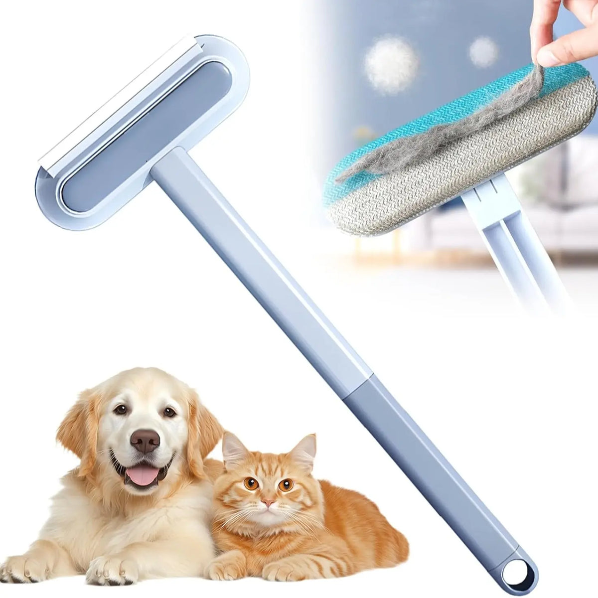 4 in 1 Long Handle Pet Hair Remover Brush with Adjustable Ergonomic Handle for Furniture Couch Carpet Clothes Reusable Washable Lint Brush