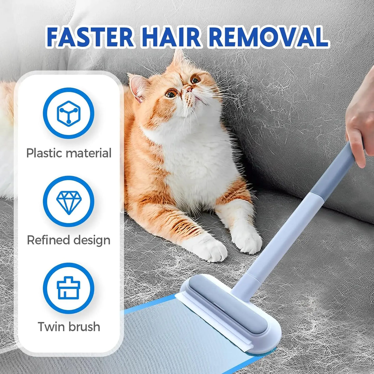 4 in 1 Long Handle Pet Hair Remover Brush with Adjustable Ergonomic Handle for Furniture Couch Carpet Clothes Reusable Washable Lint Brush
