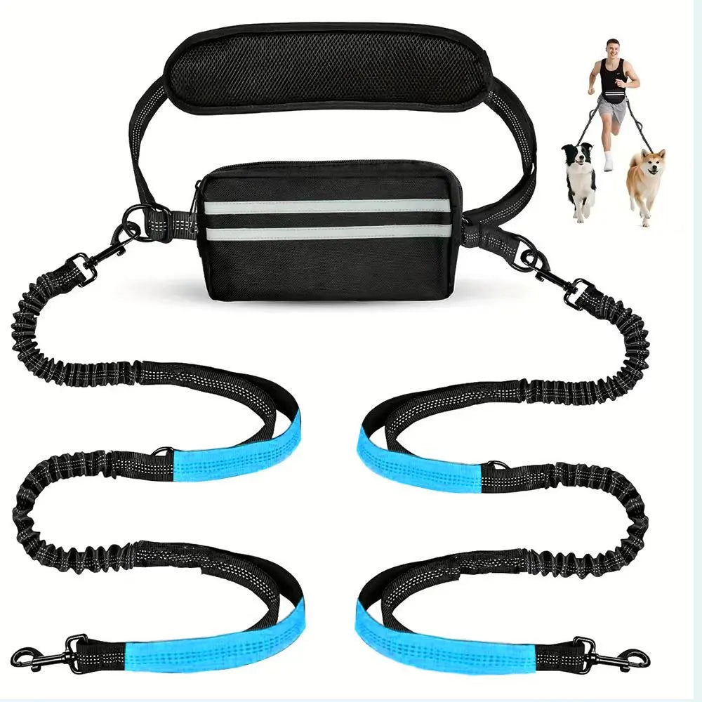 Pipidodo Hands-Free Dual Dog Leash with Waist Bag and Cushioned Pad – Effortless and Tangle-Free Walking for Two Dogs