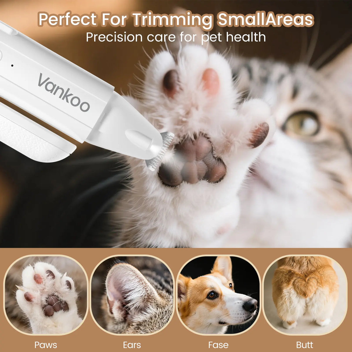Vankoo 2-In-1 Dog Nail Clipper & Paw Hair Trimmer Kit with LED Light, Pet Paw Trimmer Rechargeable & Waterproof – Small Dog Grooming Clippers– Safe for Dogs & Cats Low Noise Pet Shaver #Summervibes #Petlovers
