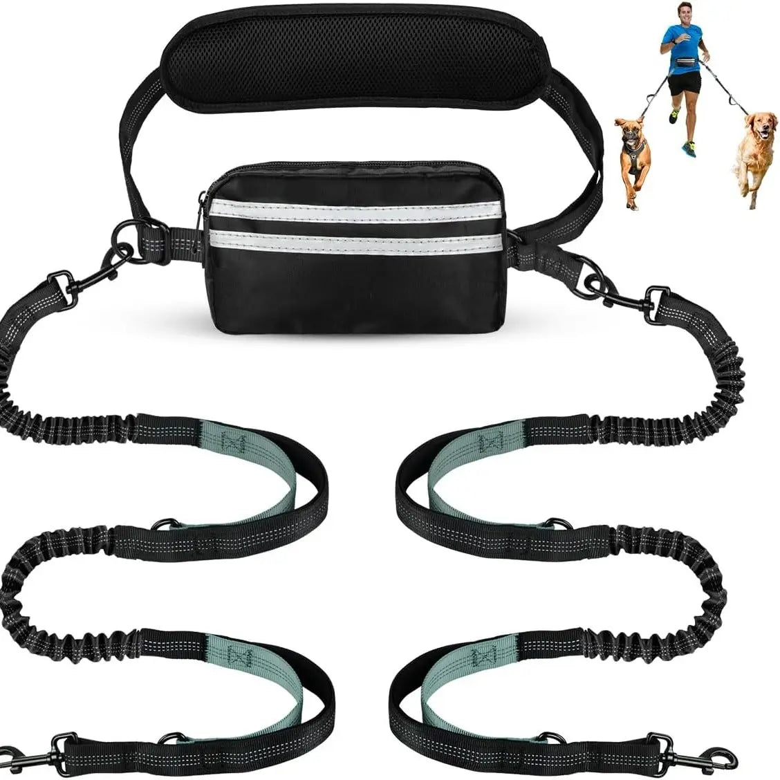 Pipidodo Hands-Free Dual Dog Leash with Waist Bag and Cushioned Pad – Effortless and Tangle-Free Walking for Two Dogs