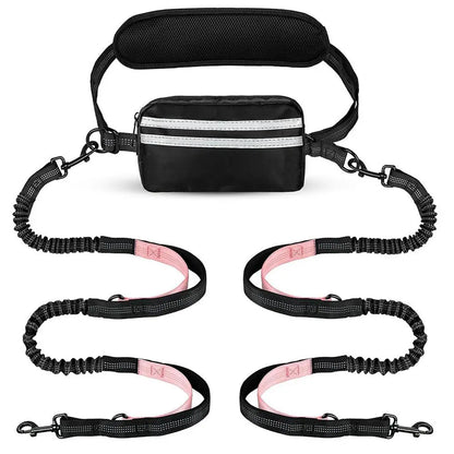 Pipidodo Hands-Free Dual Dog Leash with Waist Bag and Cushioned Pad – Effortless and Tangle-Free Walking for Two Dogs