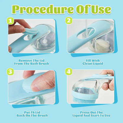 Pet Bath Brush with Shampoo Dispenser for Dogs and Cats - Ergonomic Handle, Gentle Massage Grooming Tool, Easy to Use, Essential Bathing Supply for Pets